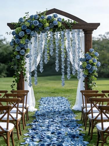 12PCS Dusty Blue Wisteria Hanging Flowers 6.4FT Artificial Hanging Wisteria Flowers for Decoration for Wedding Arch, Backdrop, Garden Party Decor (Dusty Blue) - color: Dusty Blue