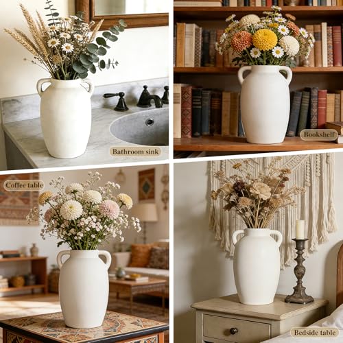 White Ceramic Vase-Boho Decorative Vase,Terracotta Tall Vases Decorative Pottery are Suitable for Decorating Living Rooms,Kitchens,and Bedrooms. - color: White