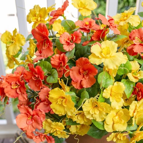 Fake Hibiscus Artificial Flowers for Outdoors Spring Summer Decoration, 6 Bundles Silk Hibiscus Flowers Bouquet UV Resistant Look Real Faux Plants for Outside Planter Front Door Porch Balcony, 2MixHC - color: 2mixhc