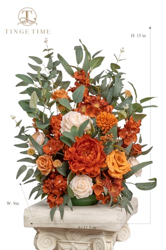 TINGE TIME Free-Standing Artificial Flower Set of 2, Table Centerpiece with Rubber Pad, Silk Fake Flower for Fall Wedding Centerpiece Archway Aisle Welcome Entrance (Terracotta) - color: Terracotta