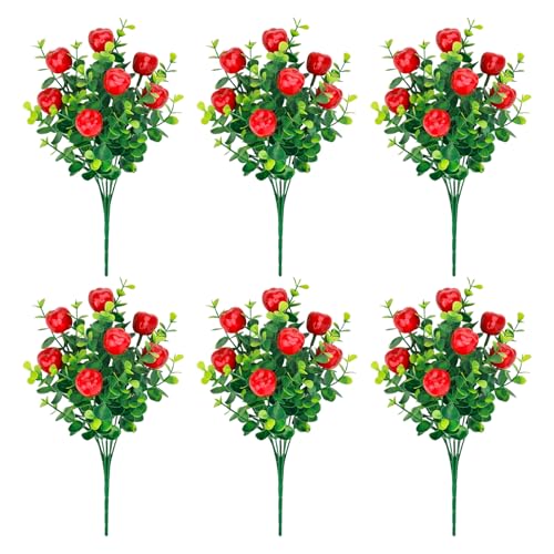 6 Pcs Artificial Apple Branches, 12.6 Inch Faux Crabapple Fruit Stems with Red Mini Apples and Green Leaves for Home Kitchen Decor, Farmhouse Vase Fillers Seasonal Table Centerpiece - color: Red 1