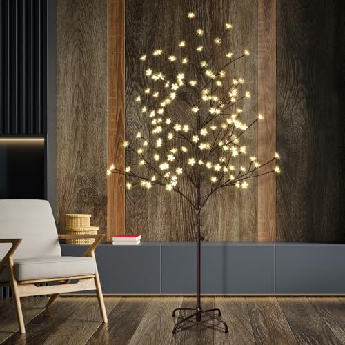 Lightshare 5FT 128L Lighted Cherry Blossom Tree, Warm White, Decorate Home Garden, Spring, Summer, Wedding, Birthday, Christmas Holiday, Party, for Indoor and Outdoor Use - style: 5FT Warm White