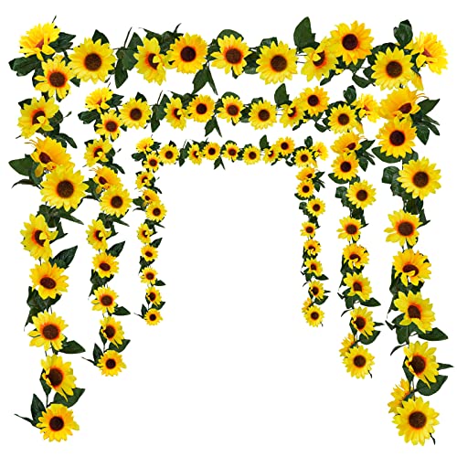 Uieke 3 Pack Artificial Sunflower Garland, 7.5ft/Strand Silk Sunflowers Hanging Vines Flowers with Green Leaves for Room Kitchen Garden Birthday Wedding Baby Shower Party Table Decor Large - size: Large