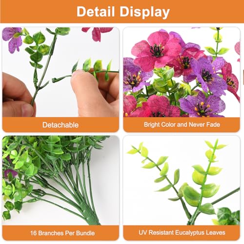 Artificial Hanging Flowers for Outdoors, 2 Pcs Fake Hanging Plant Spring Summer Decoration, UV Resistant No Fade Faux Silk Daisy Flower for Planter Porch Patio Yard Garden Decor(Light Purple Red) - color: Light Purple Red