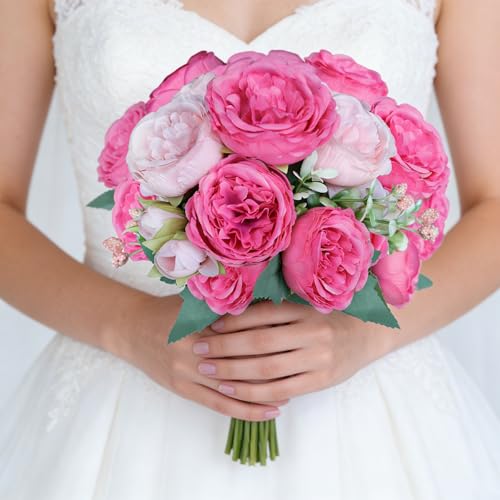 2 Pack Pink Artificial Peony Bouquet |Silk Peonies with Buds & Foliage, Realistic Faux Flower Available for Wedding Bridal, Party Backdrop Decor, Wreath DIY, Home Table Centerpiece,Door Garland - color: Pink