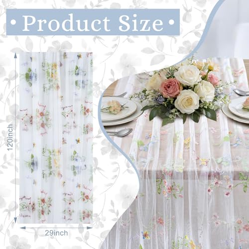 BINBE 6pcs Ivory Florals Table Runner Embroidery Gauze 10FT Daisy Seasonal Tulle Birthday Wedding Holiday Kitchen Dining Table Decor for Home Party - color: Lvory, size: 10ft x 6pack
