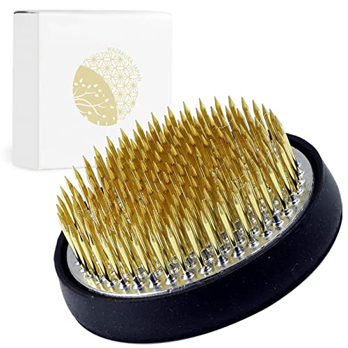 Wazakura Ikebana Kenzan Japanese Flower Holder, Made in Japan, Floral Arranging Pin Frog, Round - 2.4"(61mm) Brass