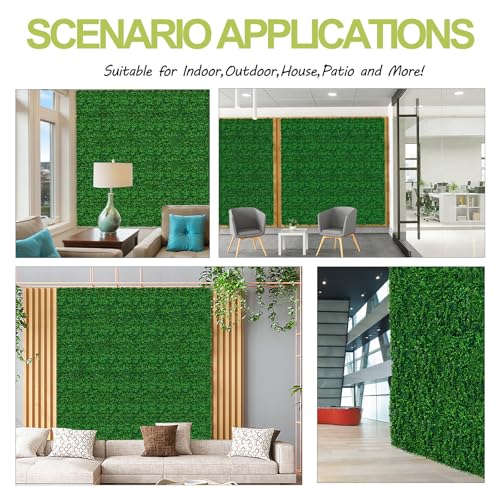 AOKIIE 20"x20" Artificial Grass Wall 12Pcs UV-Anti Boxwood for Outdoor | Grass Wall Panels UV-Anti & Weatherproof Boxwood Hedge, Privacy Greenery Screen for Outdoor Patio, Garden Fence Backdrop - size: 20X20 12PCS