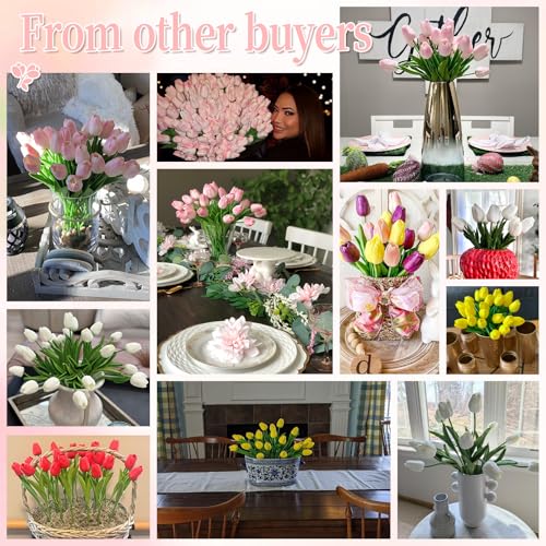 30 Pcs Artificial Tulips PU Faux Flowers, White Real Touch Fake Tulips for Valentine's Day Spring Easter Home Kitchen Wedding Decorations and New Year Decor - color: White