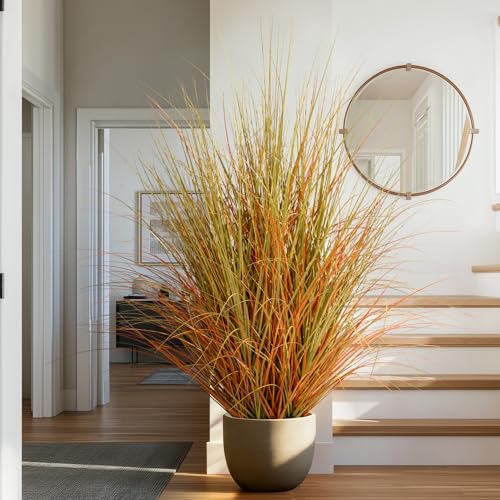large fake grass Big Artificial Cattail Reed Grass indoor outdoor realistic floor plants faux plastic plantas synthetic pampas grass for home living room corner office patio front porch bonsai decor - color: Yellow, size: 4FT