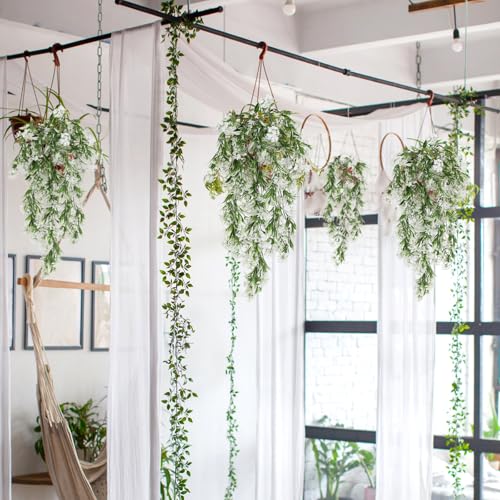 RECUTMS Artificial Hanging Plants 4 Pcs Ferns Plants Large Faux Artificial Hanging Plants Wall Plants Fake Ivy Room Decor Home Garden Wedding Party Indoor Outdoor Decorations(White) - color: Style1-white