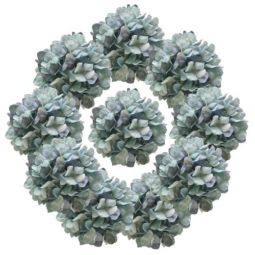 7.1''Fall Blue Hydrangea Artificial Flowers,10Pcs Artificial Silk Hydrangea Heads,81 Petals Faux Hydrangea Flowers Heads with Stems for Home Wedding Baby Shower Decor(Fall Blue) - color: Fall Blue