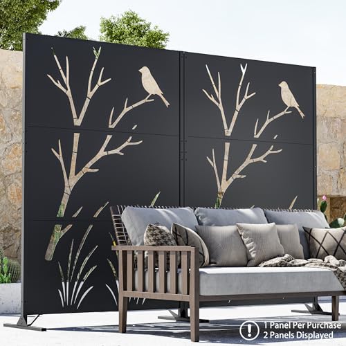 Modern Shade 4x6 FT Metal Privacy Screen with Artistic Modular Designs Decorative Patio Privacy Fence & Garden Divider, Freestanding Outdoor Metal Fence Panel, Weather-Resistant (Perch & Meadow) - size: 1 Panel (Perch & Meadow)