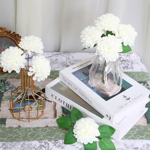 Foam Dahlia Flowers,25Pcs Ivory Faux Flowers Realistic Fake Dahlias Artificial Roses with Stem for Wedding Party Bridal Shower Mirror Wall Home Decorations (Ivory) - color: Ivory