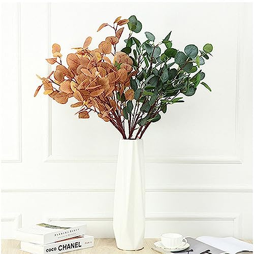 XZJMY 4 Pack Artificial Eucalyptus Stems Leaves 37.4" long Faux Eucalyptus Branches,Artificial Flowers Greenery for Home Decor Flower Arrangement Wedding Party Table Centerpiece (Yellow) - color: Green With White Accents