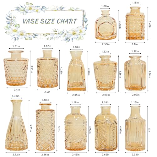 SUPMIND 12pcs Glass Bud Vase Set, Small Gold Amber Flower Vases for Centerpieces in Bulk, Mini Vintage Vase for Wedding, Home,Table Decoration - color: Gold Amber, size: 12Pcs