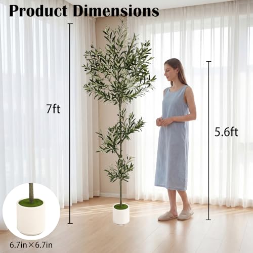 7ft Spherical Fake Olive Tree Artificial Indoor,Faux Olive Tree with Pot,Large Olive Branches and Lifelike Fruits,for Home Office House Living Room Decor. - color: 7ft