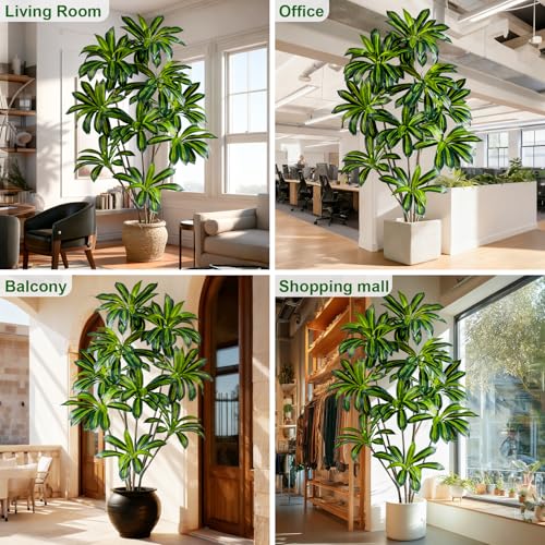 Tall Faux Artificial Trees Large Fake Tree Floor Plastic Big Plants Indoor Dracaena Decorative for Home Living Room Bedroom Decor Indoor Outdoors Porch Balcony arboles artificiales para decoracion - size: 7ft