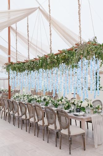 IPOPU Light Blue Wisteria Hanging Flowers Garland 6.4FT Wisteria Garland Hanging Flowers for Decoration for Wedding Arch, Backdrop, Garden Party Decor, 3 PCS (Light Blue) - color: Light Blue
