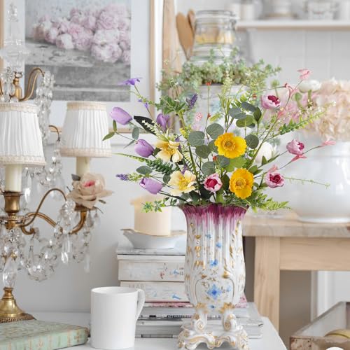 CISDUEO 4 Pcs Wildflowers Artificial Flowers Daisies Roses and Poppies Faux Wildflowers Summer Flowers Artificial for Decoration Spring Silk Floral Arrangement Wedding Party Table Centerpieces Home - color: 4 Pcs-colorful Wildflowers