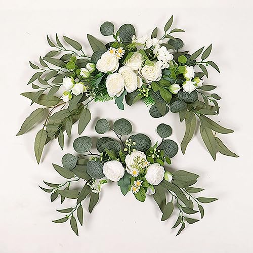 GOLDY&WENDY White Peony Wedding Sign Flower Swag Set of 2 for Wedding Reception Backdrop Table Decorations Welcome Sign - color: A1-white Peony