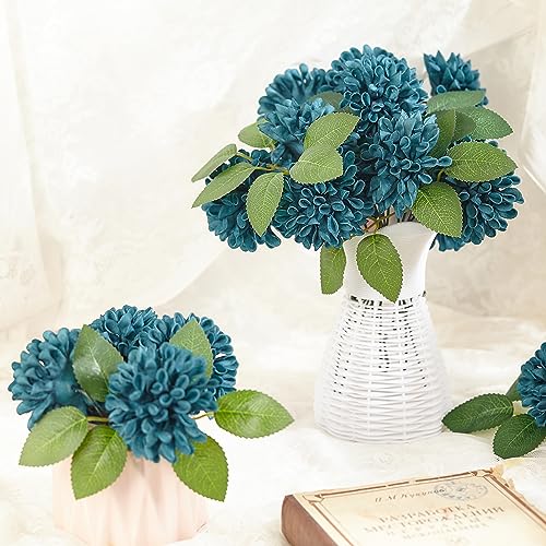 Artificial Flowers, 25pcs Artificial Rose for DIY Wedding Bouquets Centerpieces Arrangements, Dark Teal Dahlia Flowers with Stem for Bridal Shower Party Home Decorations - color: Dark Teal Dahlia, size: 25pcs