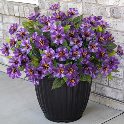 Hrobek Fake Artificial Flowers for Outdoors Decoration,4 Bundles Silk Faux Spring Flowers with Plants Leaves UV Resistant for Planter Front Door Porch Yard Patio Window Box Home Indoor Decor - color: Purple，lotus-colored