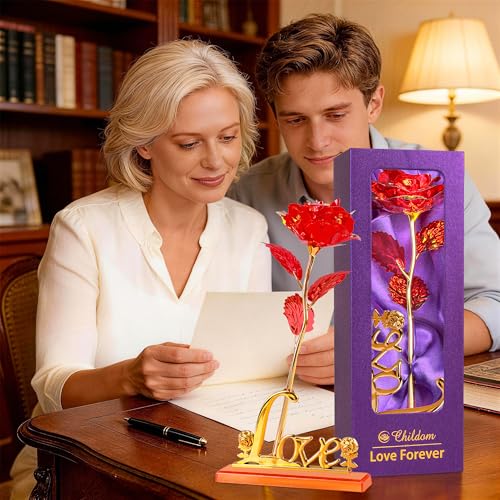 Childom Mothers Day Rose Gifts for Mom,Birthday Gifts for Women,Mothers Day Flowers Gifts for Mom from Daughter Son,Red Artificial Flower Gift with Love Stand for Wife,Grandma,Daughter,Anniversary - color: Colorful Red With Love Stand
