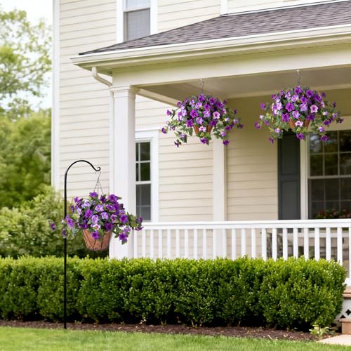 Artificial Petunia Flowers with Hanging Basket for Outdoors, 3 Pcs Fake Hanging Flowers UV Resistant Faux Silk Plants for Garden Porch Yard Patio Realistic Home Spring Decor(Double Purple) - color: F-double Purple Basket