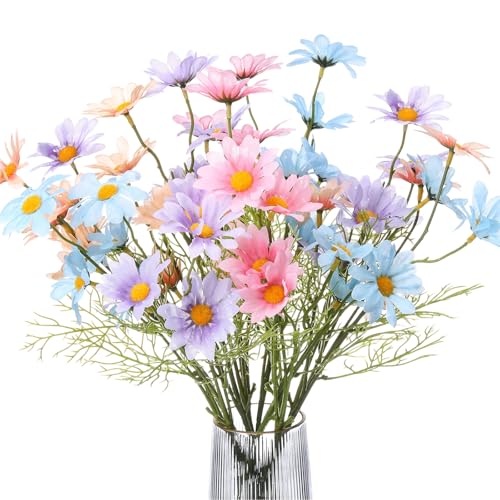 12 Bundles Daisy Artificial Flowers Small Colorful Daisy Flowers Bouquet with Stems Fake Daisies Floral for Table Vase Centerpiece Floral Arrangements Wedding Decoration (Mix Color) - color: Mix Color