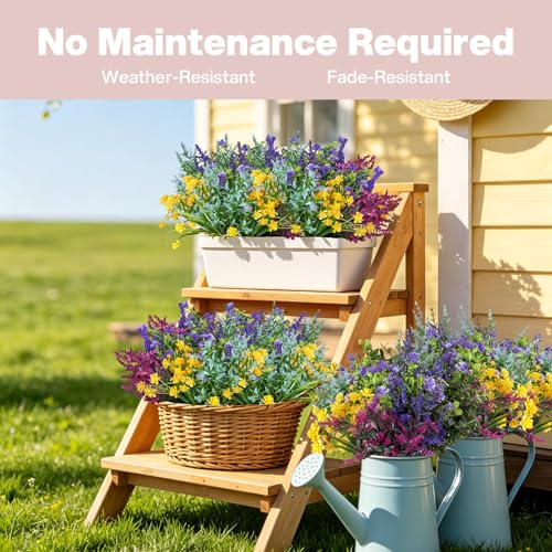 TQRR 14Pcs Artificial Flowers for Outdoor, UV Resistant Fake Silk Flowers, Faux Plastic Plants for Spring Summer Yard, Porch, Hanging Planter,Window, Home Decoration (14)