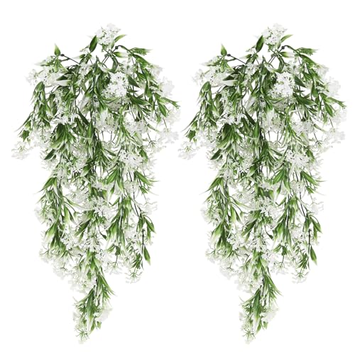 RECUTMS Artificial Hanging Plants 4 Pcs Ferns Plants Large Faux Artificial Hanging Plants Wall Plants Fake Ivy Room Decor Home Garden Wedding Party Indoor Outdoor Decorations(White) - color: Style1-white