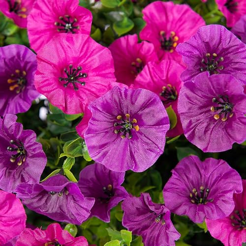 Artificial Fake Hanging Flowers with Basket for Outdoor Decor 12 Pcs UV Resistant Faux Silk Morning Glory Flowers Plants for Outdoor Outside Planters Home Porch Patio Balcony Spring Summer Decor