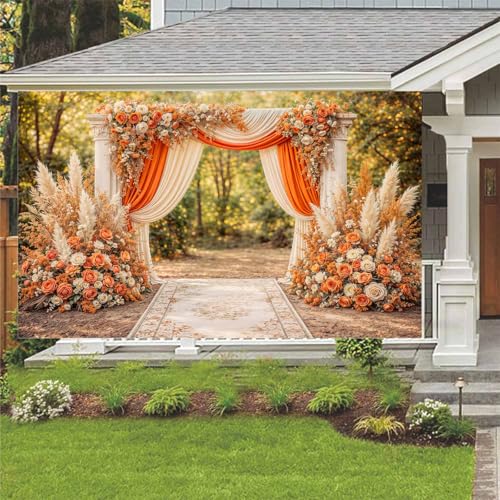5X3ft Floral Photography Backdrop, Retro Flowers Backdrop Dreamlike Wedding Portrait Photo Background Romantic Wedding Birthday Bridal Shower Engagement Party Background Banner Decor, Orange-4 - color: Orange-4, size: 5x3ft