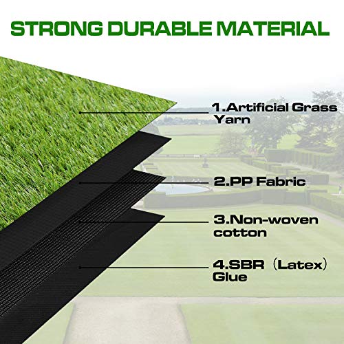 XLX TURF Realistic Artificial Grass Outdoor Rug 3FTX5FT, 1.38" High Pile Thick Fake Grass Turf Mat for Dogs Pet Friendly with Drainage Hole - size: 3' x 5'