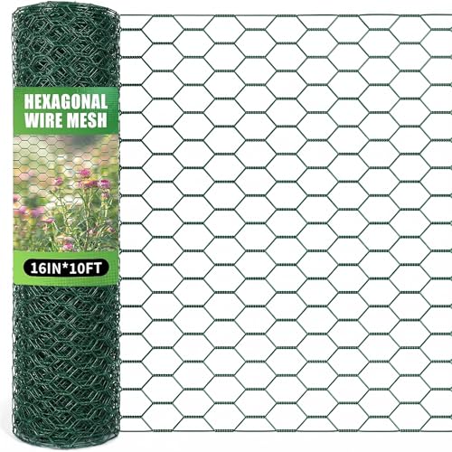 16 x 120 Inches Chicken Wire for Floral Arrangements, Green Chicken Wire, Hexagonal Galvanized Wire Mesh for Poultry Barrier, Flower Arrangement, Crafts and Garden, Green - color: Green, size: 16 x 120 Inches