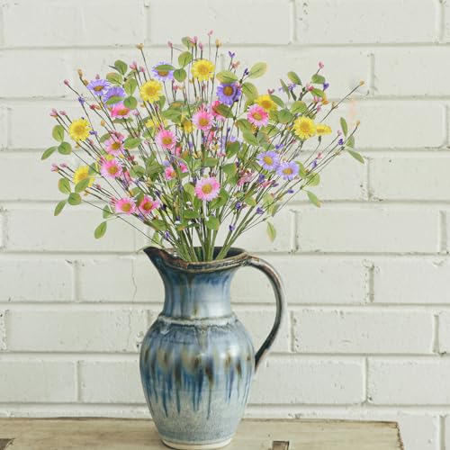 Yawwind 6 PCs Artificial Summer Flowers 17 Inches Spring Flower Branches Faux Floral Picks with Daisy Wildflowers for Vase Home Indoors Flower Arrangements Table Centerpieces Decor