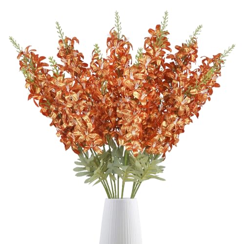 38" Orange Glitter Delphinium Artificial Flowers, 6PCS Sparkle Metallic Silk Delphinium Faux Larkspur Long Stem Flowers for Tall Vase for Home Wedding Table Decor(Orange)