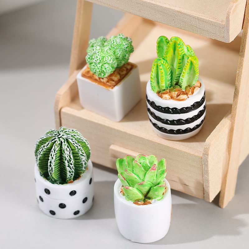 4PCS Cartoon Cute Artificial Plants Artificial Resin Cactus Potted Ornaments Home Tabletop Ornaments Office Desktop Decor