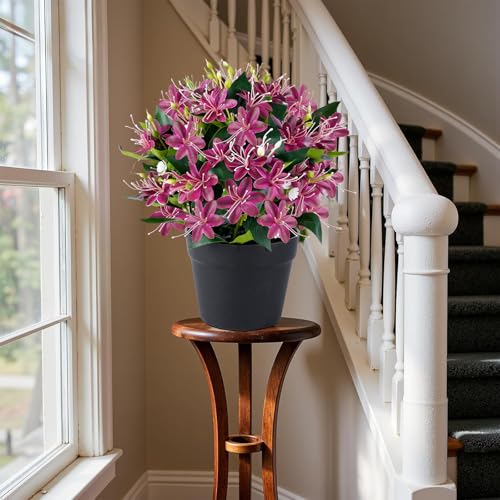 14'' Artificial Plants Fake Lily Flowers in Pot for Home Garden Indoor Outdoor Spring Summer Decorations (Red) - color: Red