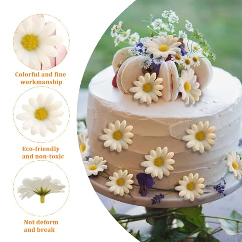 120Pcs Silk Artificial Gerbera Daisy Heads, 1.5 Inch Fabric Fake Chrysanthemum Flowers Floral Heads for Wedding, Party, Home, Beach Decoration and DIY Craft (White) - color: White