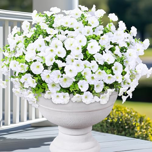 Yastouay Artificial Flowers for Outdoors, 26 Bundles Fake Outdoor Flowers, UV Resistant Artificial Plants & Flowers for Decoration, White Realistic Morning Glory for Outdoor Porch Garden Decoration - color: White, size: 26 Bundles