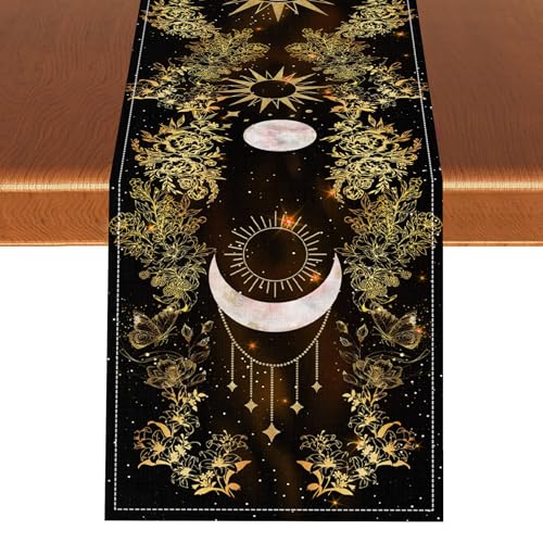 Boho Floral Table Runner, Spring Gothic Moon Phase Wildflower Mystical Witchy Farmhouse Coffee Table Center Decor for Home Kitchen Dining Patio Holiday Party Table Decorations 13x36 inches - color: Tr-moon06, size: 13x36" Table Runner