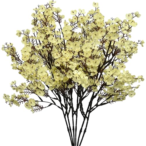 Mandy's 6 Bundles Artificial Light Yellow Baby’s Breath Flowers | 18.5 Inch Silk Gypsophila European Style Modern Home Decor Centerpiece Neutral Wedding Flower Arrangements - color: Light Yellow