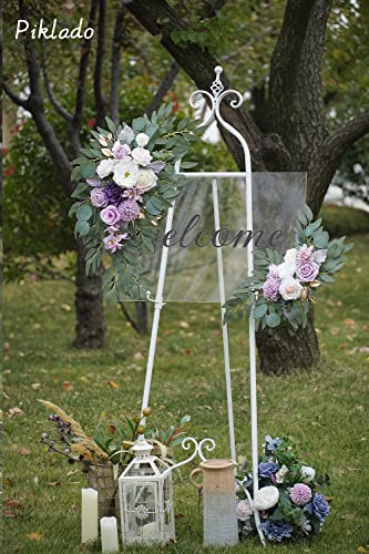 Faux Flower Swag Set of 2 for Wedding Welcome Signs Floral Swag Wedding Reception Ceremony Signs Decor (Purple) - color: Purple-cream