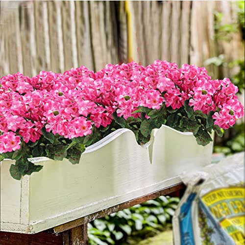 CISDUEO 2 Pcs Artificial Geraniums Outdoor Silk Flowers Pink Artificial Geranium Bush Faux Flowers Geraniums for Floral Home Decor Indoor Garden Patio Grave Cemetary Vase Table Centerpiece - color: Pink