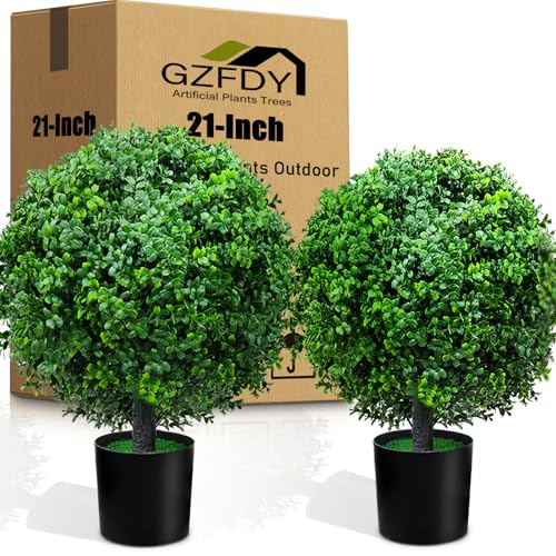 21-Inch Artificial Topiary Boxwood Ball Trees (Set of Two) – Lifelike, UV-Resistant Decor for Indoor & Outdoor Use – Enhance Your Space with Vibrant Greenery - color: 2pcs-boxwood