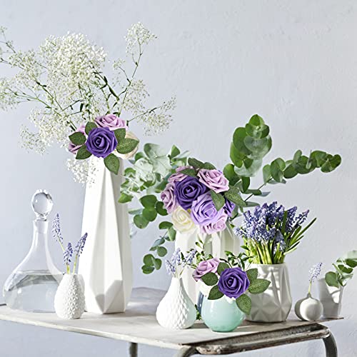 AmyHomie Artificial Flower Seriesc Purple Rose 25pcs Real Looking Fake Roses w/Stem for DIY Wedding Bouquets Centerpieces Arrangements Party Baby Shower Valentines Day Christmas Tree Decorations - color: Seriesc Purple