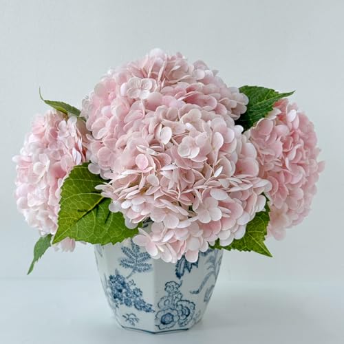 YalzoneMet 3 Pcs Real Touch Pink Hydrangea Artificial Flowers 21 inch Large Lifelike Light Latex Faux Hydrangea, Fake Flowers for Home Decoration Bridal Bouquet Wedding Decor - color: Pink