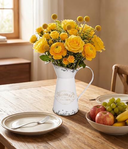 Yoillione White Metal Flower Vase, Vintage Farmhouse Decorative Jug Pitcher, French Rustic for Tabletop Home Kitchen Decor - color: White Jug, size: Small